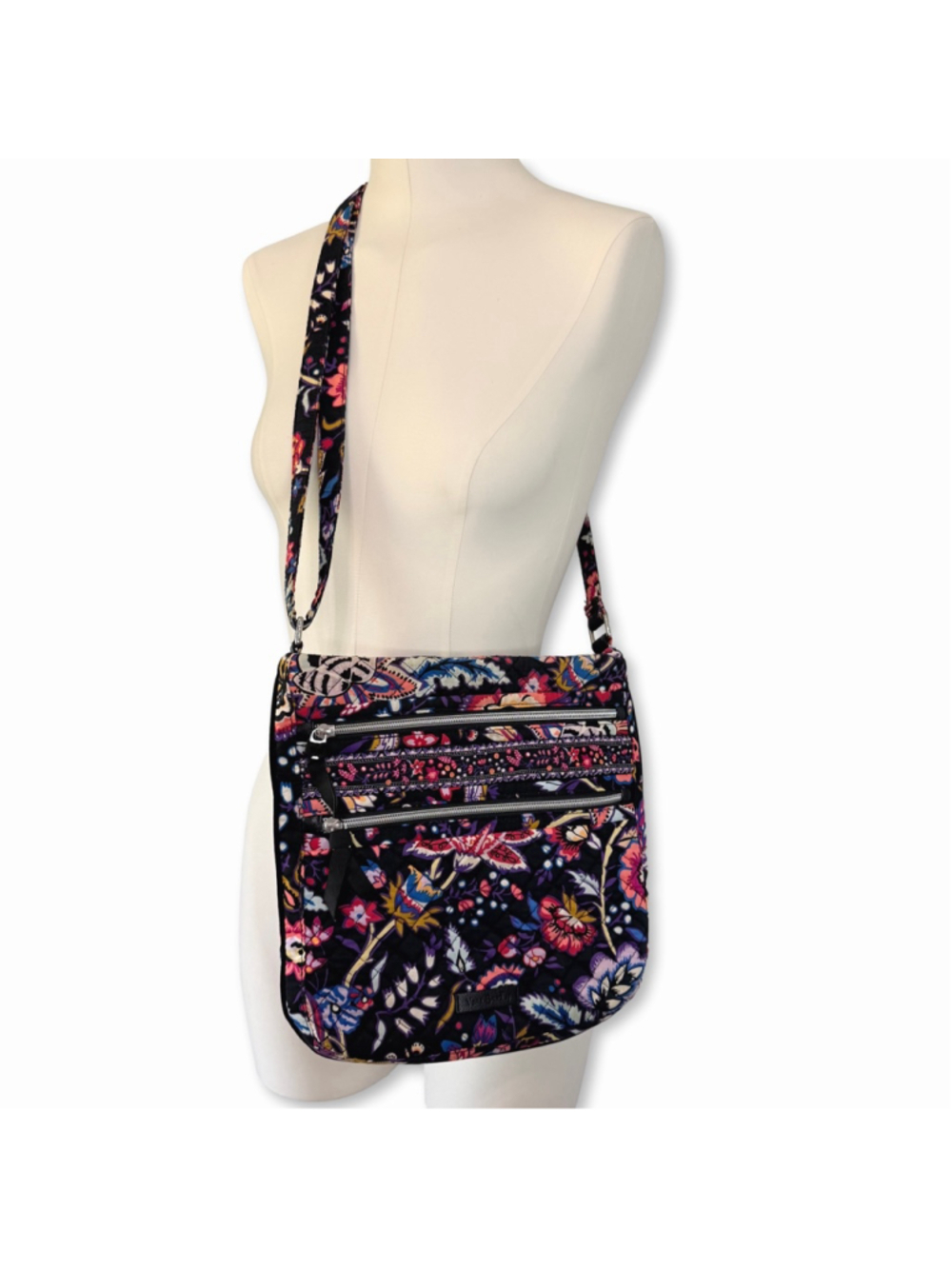 Vera Bradley Triple Zip Hipster Crossbody Bag Quilted Foxwood Floral Purse